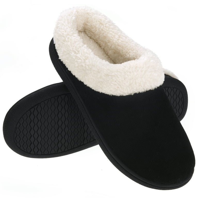  VONMAY Men's Memory Foam Fuzzy Slippers Slip On Scuff House  Shoes Moccasin Faux Fur Plush Fleece Lining Indoor Outdoor Winter Warm,  Black/Coffee, Size 7-8