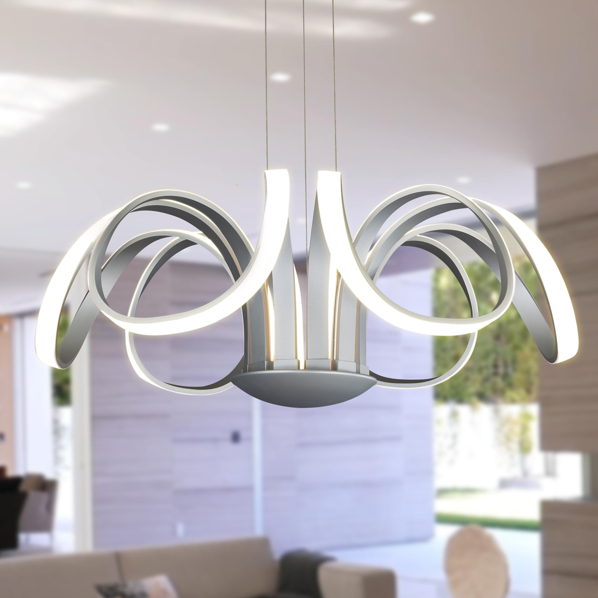 Elysian Crystal Petal LED Chandelier in Satin Silver