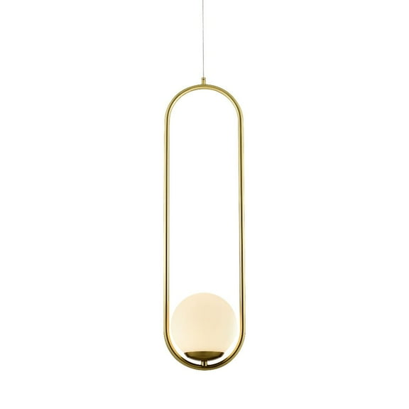 VONN Lighting Integrated LED Height Adjustable Pendant Light in Antique Brass with Glass Shade