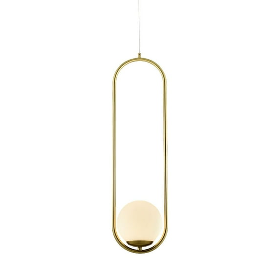VONN Lighting Integrated LED Height Adjustable Pendant Light in Antique Brass with Glass Shade