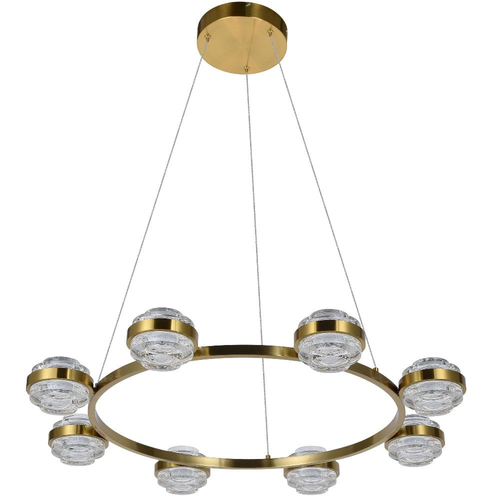 Milano 33" Antique Brass Circular LED Chandelier with Crystal Bubble Shades