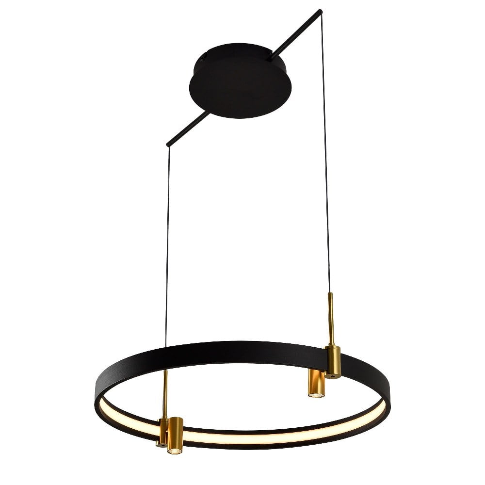 Tania 23" Black and Brass LED Ring Chandelier