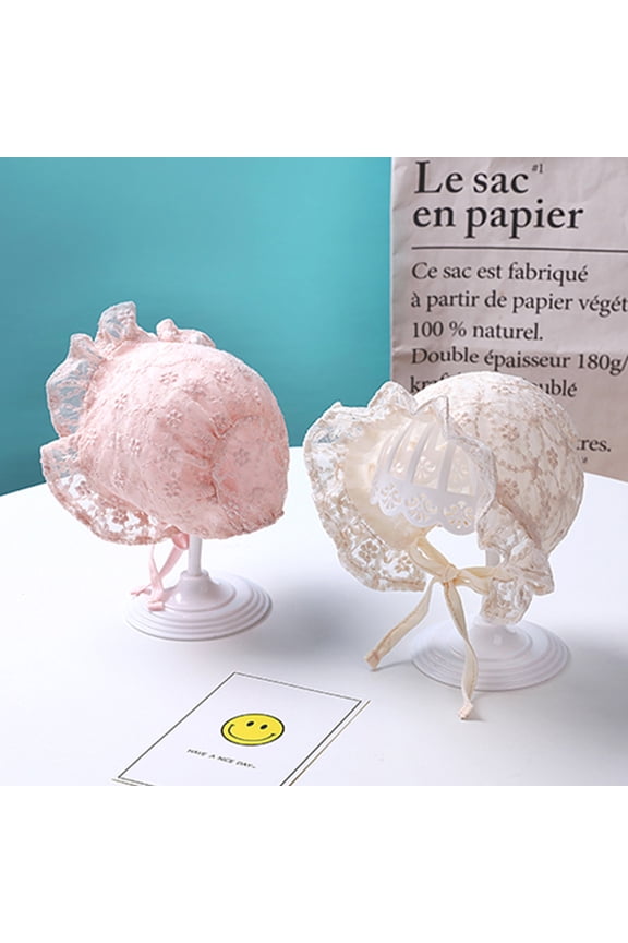 1 Pieces Baby Girl Lacy Bonnet Eyelet Lace Christening Bonnet Cap Toddlers Beanie Breathable Sun Protection Hat, 3-18 Months, - White