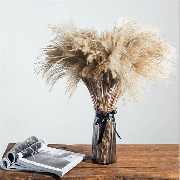 VONTER 100pcs Dried Pampas Grass Plumes ,17 Inch Tall Natural Dried Flowers ,Pampas Grass vase,Arrangements Artificial Faux Reed Flower Stems Bunch for Wedding Vase Door Wreath Decor Brown