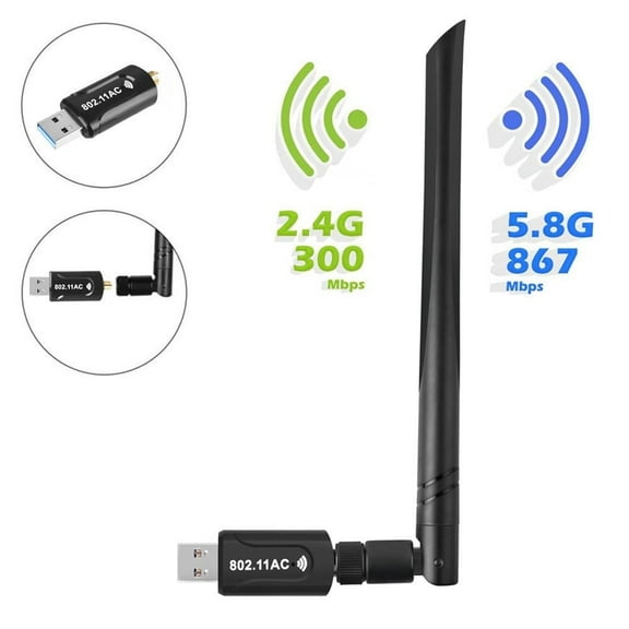 VONTER 1200Mbps USB WiFi Adapter, Dual Band USB Wireless Adapter with 5dBi Antenna, USB WiFi Dongle for Desktop/Computer, Support Windows XP/Vista/7/8/10, Android, Linux, Mac