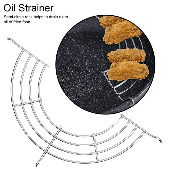 VONTER 1PC Stainless Steel Oil Drain Frying Rack Semi-circular Oil Drain Rack Fritters Filter Oil Net Home Baking Cooking Oil Drip Filter Home Baking Cooking Oil Drip Filter For Tempura(26CM)