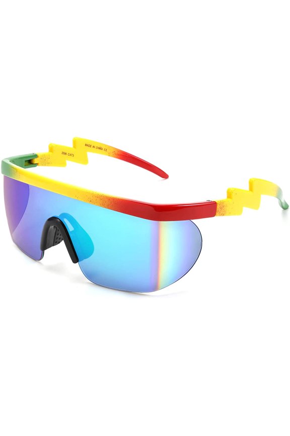 1Pairs Neon Semi Rimless Sunglasses Retro Zigzag Sunglasses Colored Transparent Lens Sun Glasses - Rainbow Color