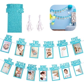 VONTER 1st Birthday Baby Photo Banner for Newborn 12 Month Photo Prop Monthly Milestone Bunting Garland First Birthday Party Decoration(Blue)