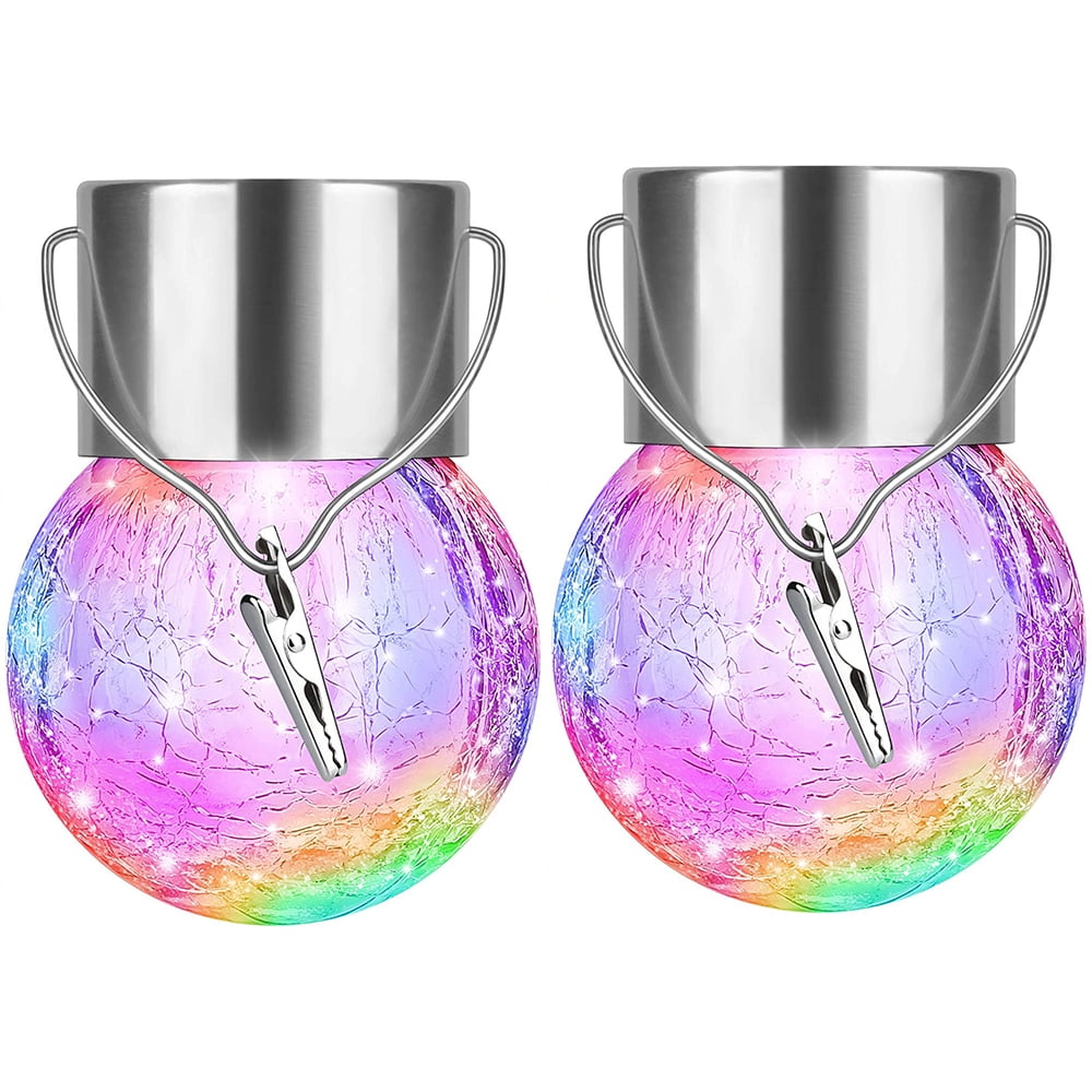 VONTER 2 Pack Hanging Solar Lights Outdoor, Waterproof Solar Globe ...