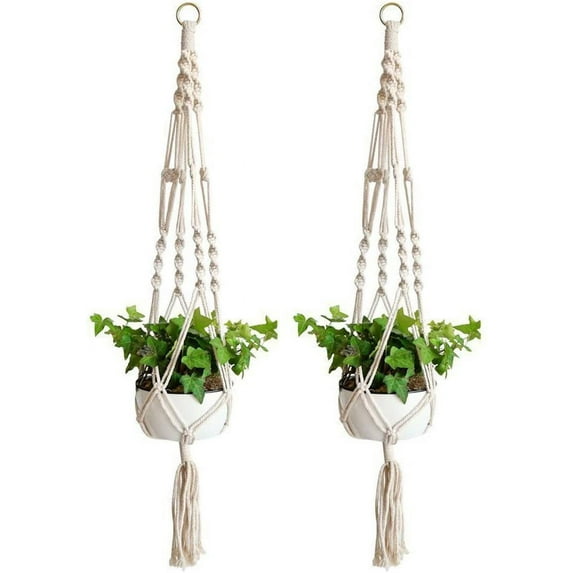 VONTER 2 Pack Macrame Plant Hangers Indoor Hanging Planter Basket with Key Ring Decorative Flower Pot Holder Plant Hanger Brackets for Indoor Outdoor Home Decor 41 Inch