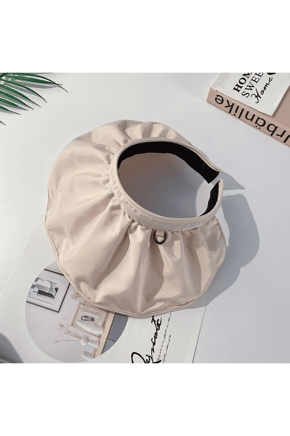 2 in 1 Sun Visor Hats Headbands for Women Wide Brim Roll-up Summer Beach Hats UPF 50+ UV Sun Protection Foldable Shell Hat (Beige)