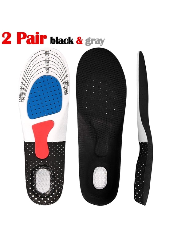 2 pair Shoe Insoles for Men & Women Plantar Fasciitis Orthotic Inserts Shock Absorbing Anti Fatigue for Walking, Runing and Sports ((8-11),Black+Gray)