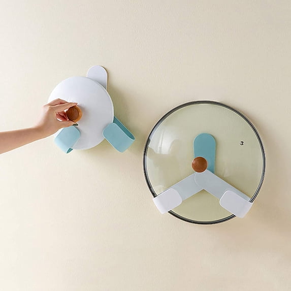 VONTER 2 pcs Wall Mounted Kitchen Storage Hook Rotating Hooks with Pot Lid Holder Wall Mounted 3M Self Adhesive Adjustable Hanging Pan Cover Racks for Kitchenware Hanger