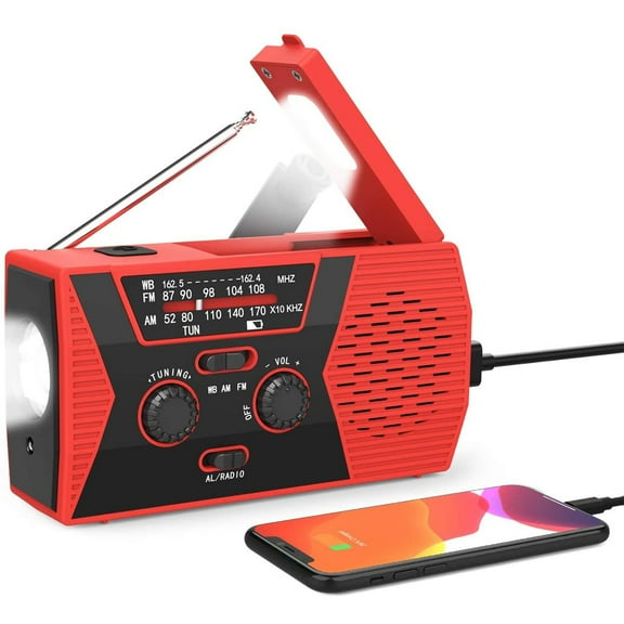 VONTER 2021Upgraded Emergency Solar Hand Crank Radio,4 IN 1 Portable AM/FM NOAA Weather Radio for Outdoor Household Emergency Device,LED Flashlight,SOS Alarm, Compass,2000mAh Power Bank USB Charger