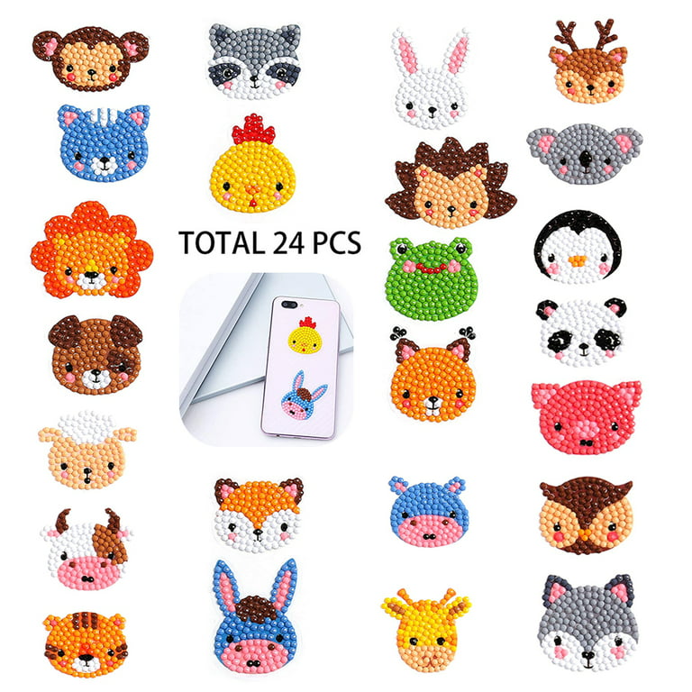 VONTER 24 Pcs Diamond Painting Stickers Kits for Kids DIY 5D Animal Diamond  Art Mosaic Stickers by Numbers Kits 