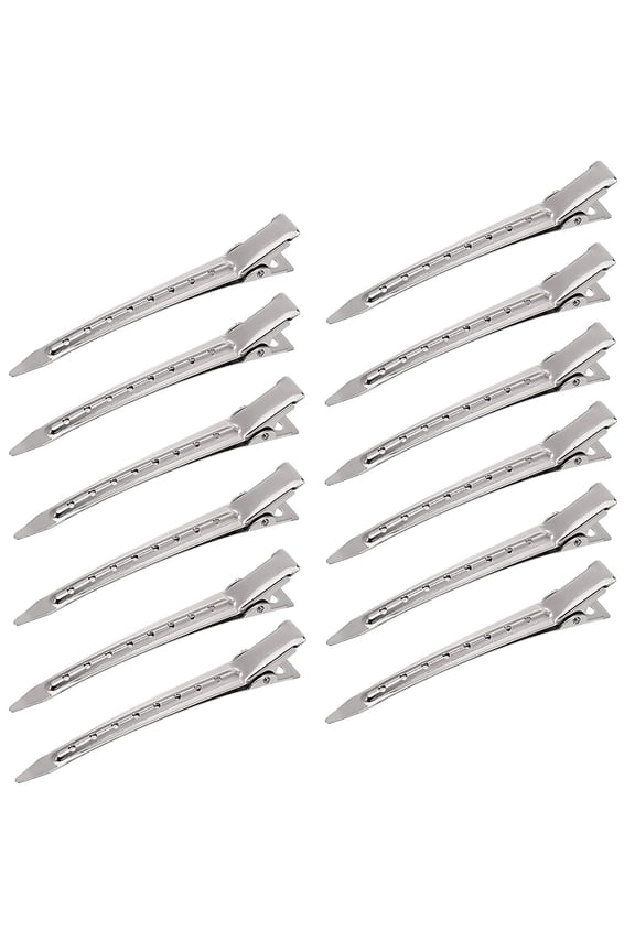 3.5 Inches Hair Clips Duckbill Clips Alligator Clips Silver Metal Styling Clips Pins for Sectioning and Curling by Hairdresser or Home DIY(12 Pack)