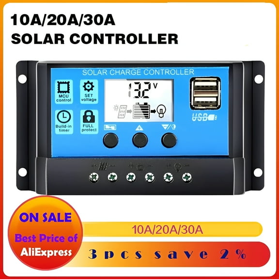 VONTER 30-100A 12V/24V MPPT Solar Panel Regulator Charge Controller Auto Focus Tracking