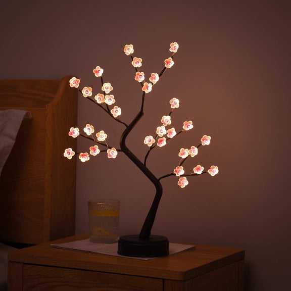 VONTER 36 LED Bonsai Cherry Bossom Tree Light,DIY Artificial Bonsai Tree Lights, USB/Battery-Push Button Switch Fairy Lights Tree Lamp for Christmas Party Home Decoration (Pink)