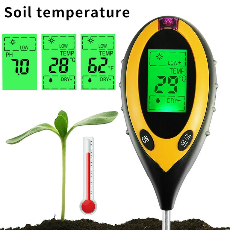 Digital Soil Thermometer 4-in-1 Soil Tester Soil Thermometer/Light/Air  Temperature/Air Humidity Meter Digital Soil/Plant Environment Survey  Instrument Sunlight Tester Plant Monitor 