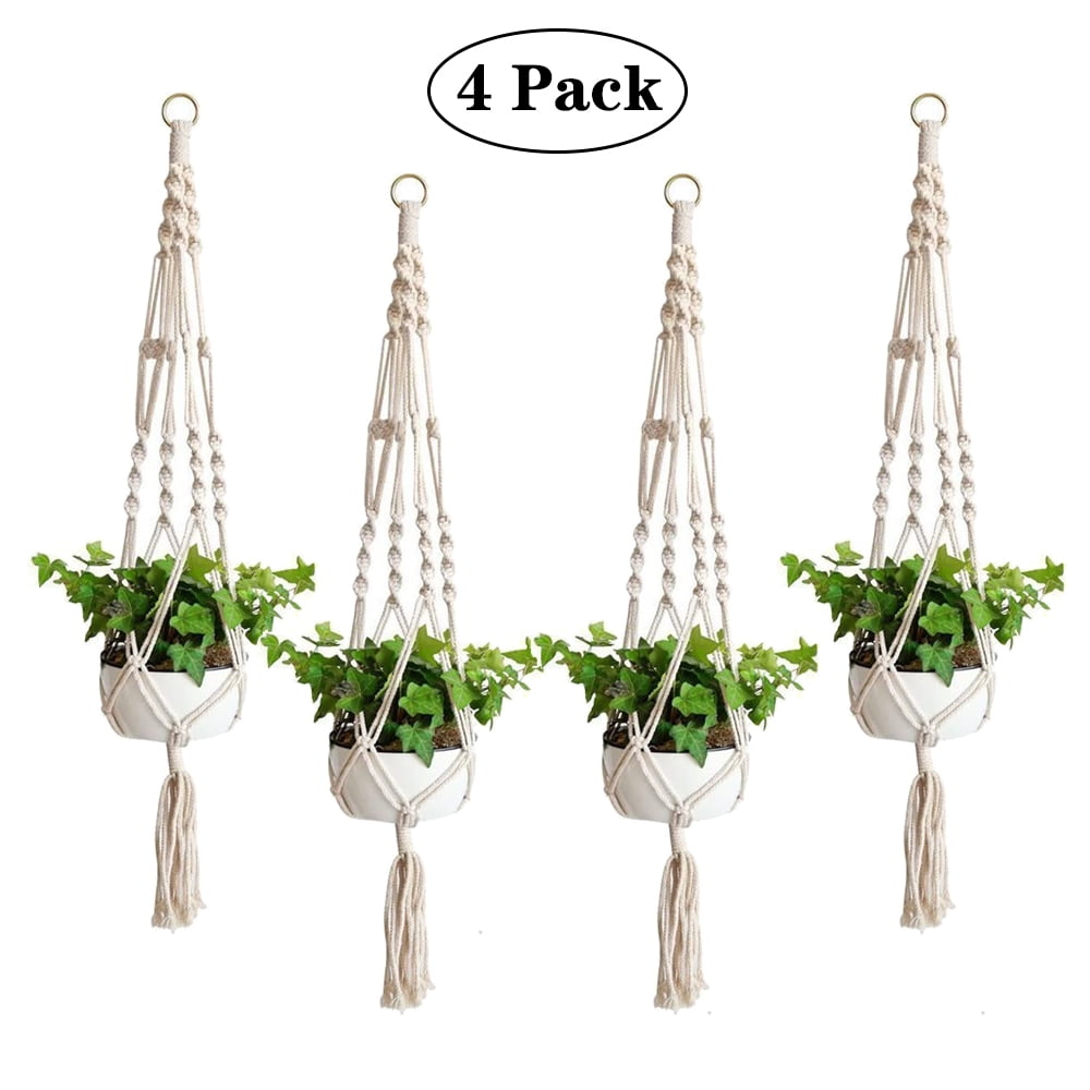VONTER 4 Pack Macrame Plant Hangers Indoor Hanging Planter Basket with Key Ring Decorative Flower Pot Holder Plant Hanger Brackets for Indoor Outdoor Home Decor 41 Inch