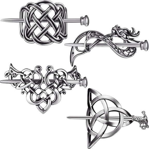 VONTER 4 Pieces Viking Celtic Hair Clips Hairpins Celtics Knots Hairpins Retro Silver Hair Sticks Hair Pin Hair Accessories for Lo