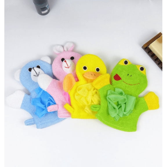 VONTER 4Pcs Cute Animal Bath Sponge Shower Loofahs Mesh Balls Body Scrubber Spa Brush Pouf for Kids Bathing Bathroom Home