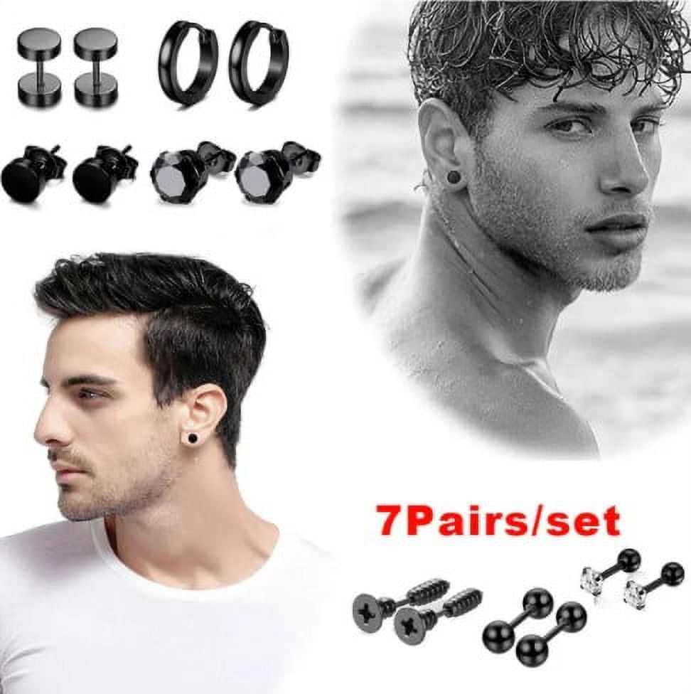 VONTER 7 Pairs/set Stainless Steel Stud Earrings for Men Hoop Earrings
