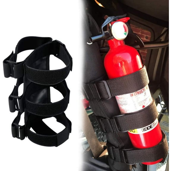VONTER Adjustable Roll Bar 3 lb Fire Extinguisher Holder for 2007-2018 Wrangler JK Car Truck UTV MINGLI Vehicle Extinguisher Strap Mount Bracket Strap (Black)
