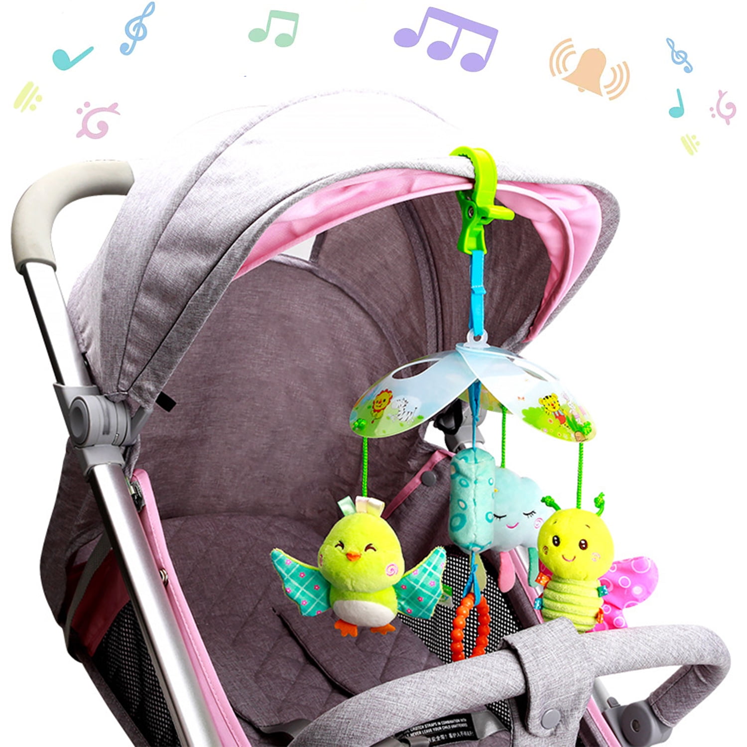 "VONTER Baby Car Seat Toys with Tug Music, Infant Soft Plush Rattle
