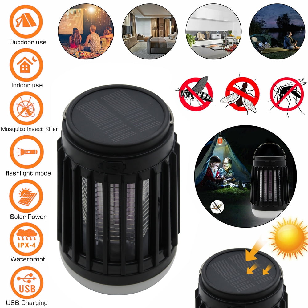 VONTER Bug Zapper,Indoor Outdoor Mosquito Killer Solar Bug Mosquito Zapper Waterproof IP66 built-in battery,emergency flash lamp + outdoor lighting for Bedroom,Kitchen,Hotel,Office - Black