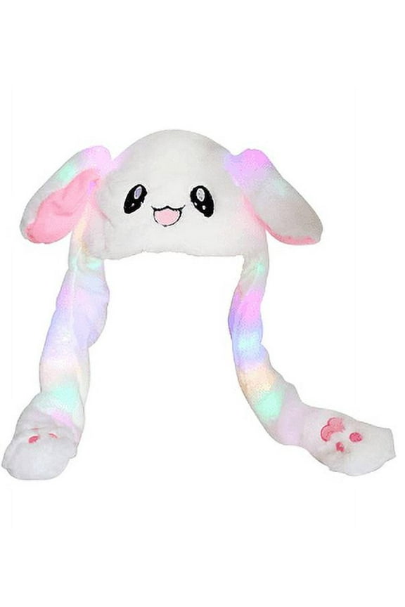 Bunny Hat Light Up Bunny Hat Cute Plush Rabbit Hat Hand-Controlled Moving Ears Long Ears Hat With Colorful LED Light Cartoon Animal Ears Plush Toys (White)
