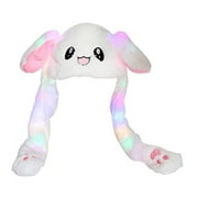 VONTER Bunny Hat Light Up Bunny Hat Cute Plush Rabbit Hat Hand-Controlled Moving Ears Long Ears Hat With Colorful LED Light Cartoon Animal Ears Plush Toys White