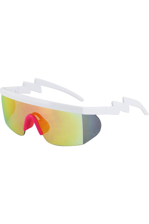VONTER Classic Flat Top Shield ZigZag Sunglasses Siamese Goggles Rainbow Mirrored Lenses B2601 - White-orange/Mirror