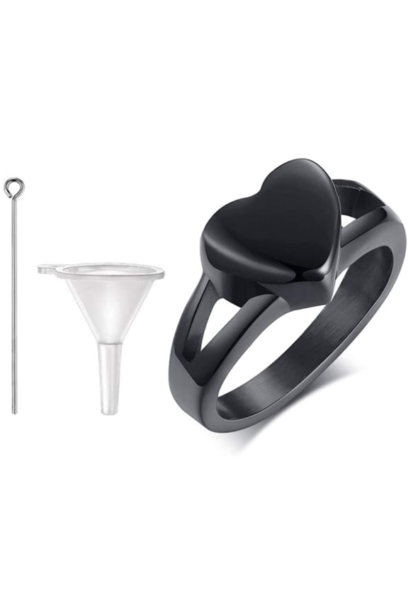 Custom Personalized Stainless Steel Openable Tiny Heart/Round Cremation Urn Ring Hold Loved Ones urn Ring Silver Always with me Heart Cremation Urn Ring for Ashes for Women Size 7 - Black