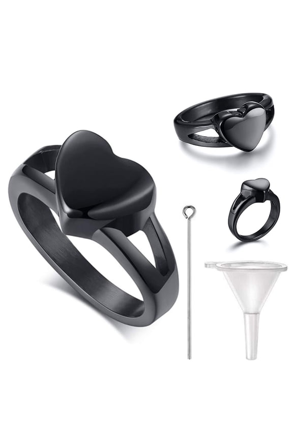 Custom Personalized Stainless Steel Openable Tiny Heart/Round Cremation Urn Ring Hold Loved Ones urn Ring Silver Always with me Heart Cremation Urn Ring for Ashes for Women Size 7 - Black
