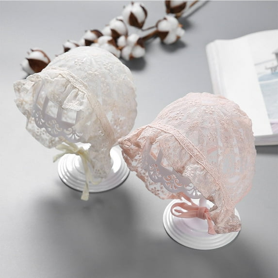 VONTER Cute Toddlers Baby Girls Flower Princess Sun Beach Bucket Hat Cap Summer Cotton Bonnet,Baby Girl Lace Silk with Ribbon Adjustable Sun Hat Flower Bonnet Photo Props Favors 0-18M 1Pcs - White