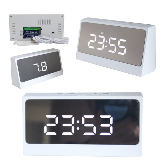 VONTER Digital Alarm Clock, Battery Operated Alarm Clock with Display Smart Night Light , Snooze , Date , 12/24H , Indoor Temperature, LCD Alarm Clock for Bedrooms Home Travel (White)