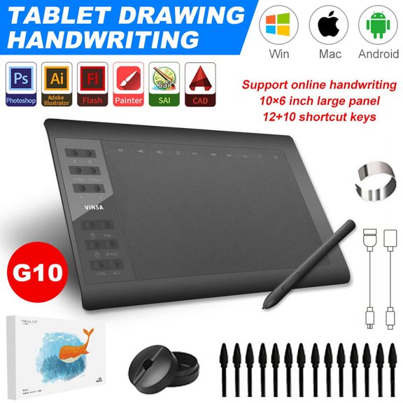 VONTER Drawing Tablets , Battery-Free 8192 Pen Pressure, 12 Express Keys and Touch Strip, Android Supported, Ideal Use for Distance Education and Wed Conference
