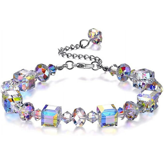 VONTER Elemental Crystal Bracelet for Women, 925 Sterling Silver Adjustable Link Bracelet, Valentines Day Gifts for Friends and Lovers, Jewelry Gifts for Mom and Wife