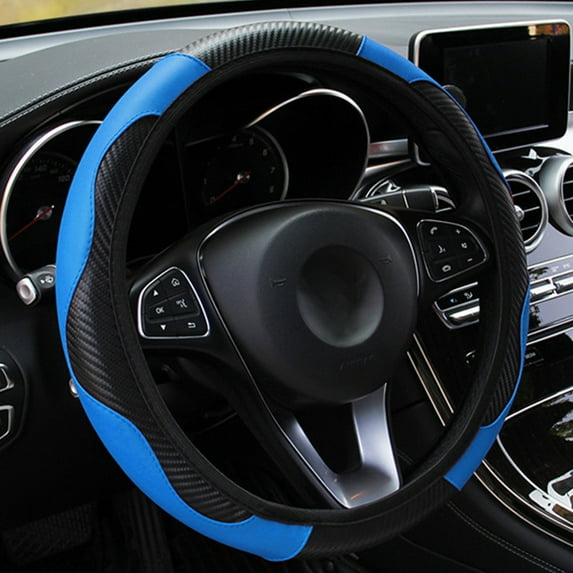 VONTER Fiber Leather Car Steering Wheel Cover,Round D Type Universal 15 inch Breathable Anti Slip Auto Steering Wheel Covers for Car Truck SUV(Blue)
