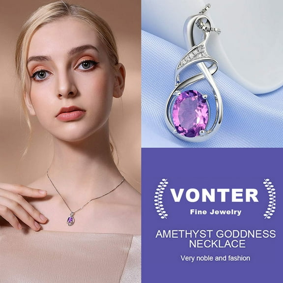 VONTER Fine Jewelry Natural Gemstone Sterling Silver Swiss Blue Topaz Amethyst Citrine Pendant Necklace,925 Sterling Silver Blue Sapphire Women's Gemstone Pendant Necklacev Mothers Day Gifts-Purple