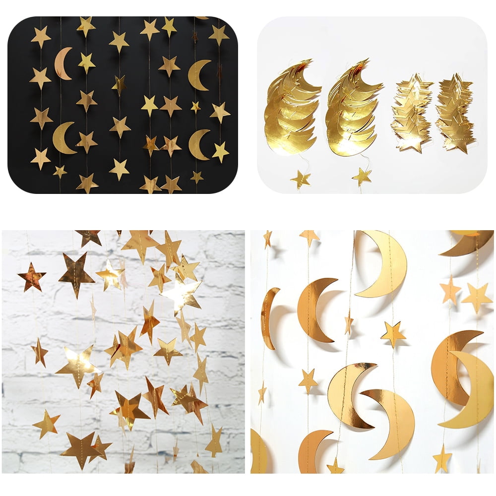 VONTER Gold Twinkle Little Star Party Garlands Glitter Hanging Moon Stars Decorations Kids Birthday Bday Baby Shower Wedding Ramadan EID Graduation Party Supplies