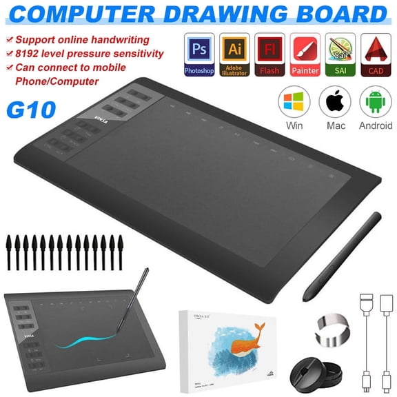 VONTER Graphic Drawing Tablet 10 x 6inches Digital Pen Tablet with 8192 Levels of Pressure, Pen Holder and 12 Express Keys, Ideal for Distance Education and Wed Conference