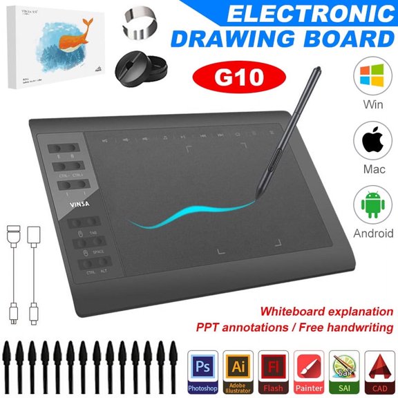 VONTER Graphic Drawing Tablet Android Supported Pen Tablet Tilt Function Battery-Free Stylus 8192 Pen Pressure with Express Keys