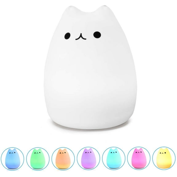 VONTER LED Night Light for Kids, Cute Cat Shape Lamp Soft Silicone Sensitive Tap Control, Children Night Light Sleep Bedside Lamp for Breastfeeding, Decompression Toy