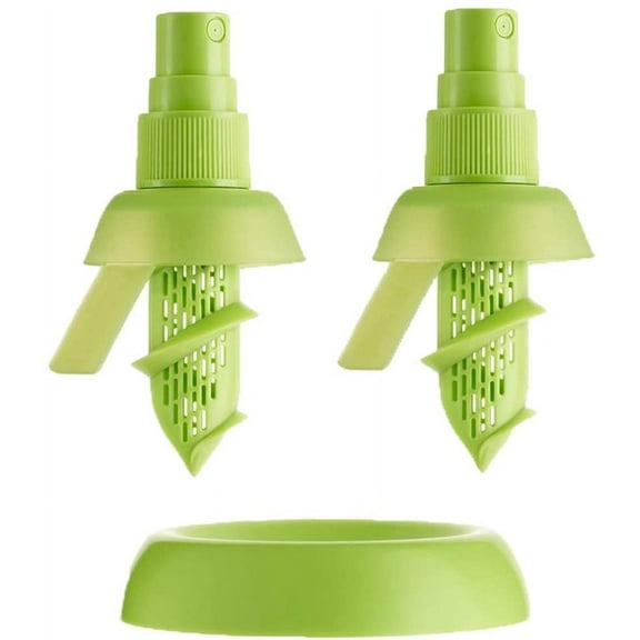 VONTER Lemon Sprayer Gadget, Green Citrus Sprayer Set, 2pcs, 3.9, Holder Plate, Lime Juicer Extractor for Vegetables, Salads, Seafood and Cooking Fashionable Kitchen Gadget