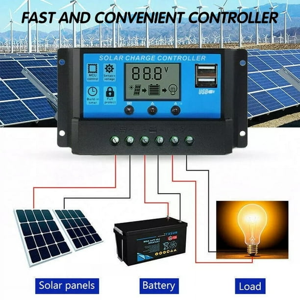 Y&H 60A MPPT Solar-laadregelaar 12 V / 24 V met dubbele USB-aansluiting, LCD-display Laadregelaar Zonnepaneel