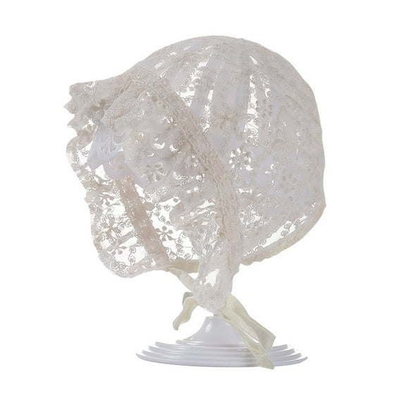 VONTER Newborn Lace Hollow Hat 1Pcs , Solid Color Sun Hat,Baby Girls Bonnet Lace, Baby Girl Lace Silk with Ribbon Adjustable Sun Hat Flower Bonnet Photo Props Favors 0-18M - White