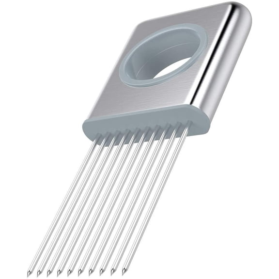 VONTER Onion Holder, All-In-One Stainless Steel Easy Onion Holder Slicing Guide Vegetable Tomato Lemon Meat Holder Slicer Tools Cutter, Cutting Kitchen Gadget, Silver