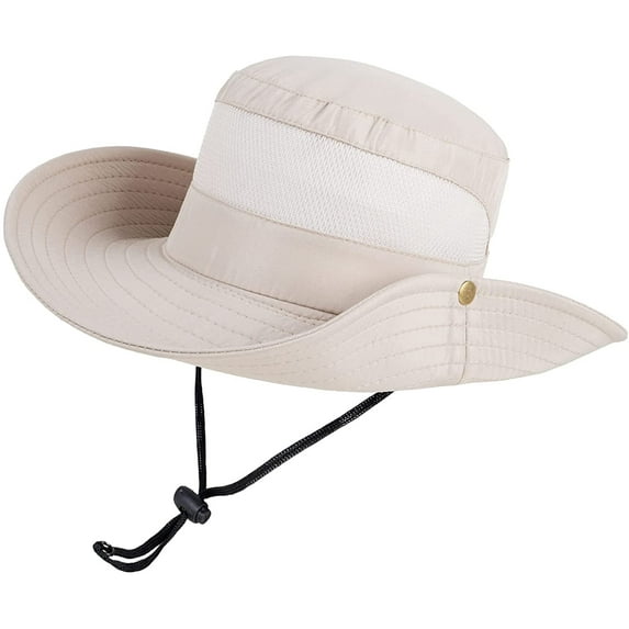 VONTER Outdoor Boonie Sun Protection Hat,Mesh Bucket Hat Wide Brim Cap,Outdoor UPF 50+ Waterproof Boonie Hat,Camping Hiking Fishing Hunting Boating Safari Cap with Adjustable Drawstring - Beige